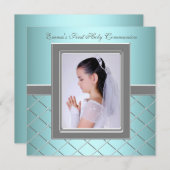 Girls Aquamarin Blue Foto Erste Kommune Einladung (Vorne/Hinten)