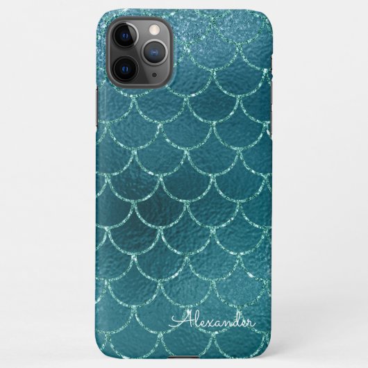 Girls Aquamarin Turquoise Mermaid Scales Monogramm iPhone Hülle (Rückseite)