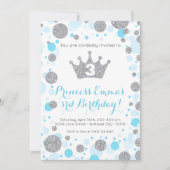 Girls Aquamariner blauer Silberner Glitzer Prinzes Einladung (Vorderseite)