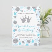 Girls Aquamariner blauer Silberner Glitzer Prinzes Einladung (Stehend Vorderseite)