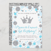 Girls Aquamariner blauer Silberner Glitzer Prinzes Einladung (Vorne/Hinten)