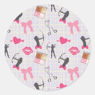 Girls Archery - Girly Hearts and Makeup Runder Aufkleber