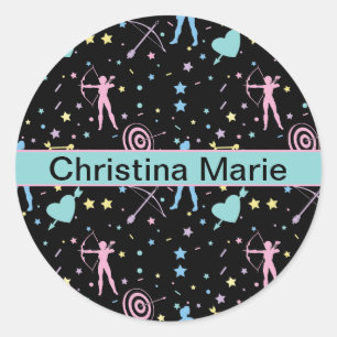 Girls Archery - Girly Hearts Stars Archer Runder Aufkleber