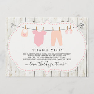 Girls Baby Dusche Danke Karte - Rustikal