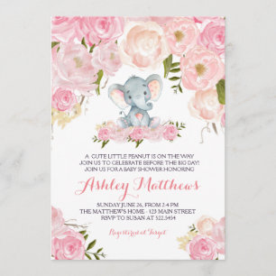Girls Baby Elephant Baby Shower Einladungen