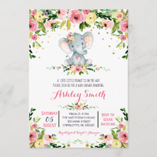 Girls Baby Elephant Baby Shower Einladungen