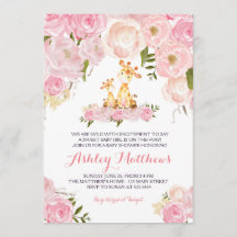 Girls Baby Giraffe Baby Shower Einladungen