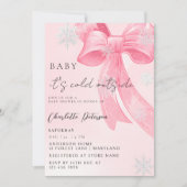 Girl's Baby Shower pine trees Winter Bow coquette Einladung (Vorderseite)