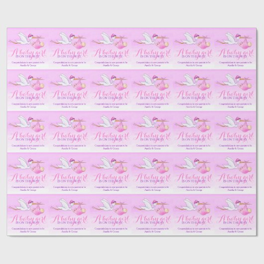 Girls Baby shower stork art pattern gift wrap Geschenkpapier (Flach)