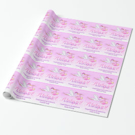 Girls Baby shower stork art pattern gift wrap Geschenkpapier
