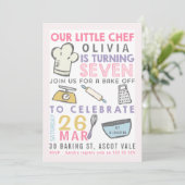 Girls Backen Kochen 7. Geburtstag Einladung (Stehend Vorderseite)