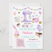 Girls Backen Party Rosa Goldene Torte Geburt Einladung (Vorderseite)