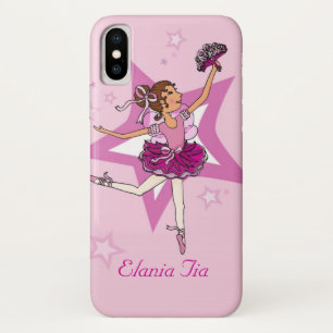 Girls ballerina pink dunkle Haare Namenskoffer Case-Mate iPhone Hülle