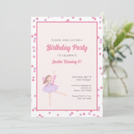 Girls Ballerina Starparty Einladung (Stehend Vorderseite)