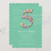 Girls Balloons Aqua Fünfte Geburtstagsparty Einladung (Vorne/Hinten)