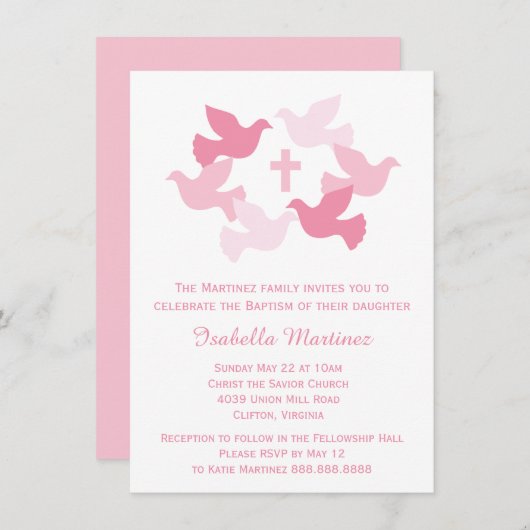 Girls Baptism Baby Dedication First Heilige Kommun Einladung (Vorne/Hinten)