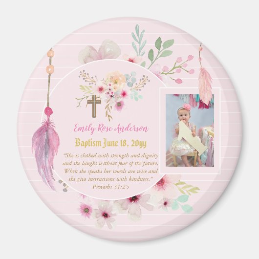Girls BAPTISM Foto Geschenk mit Bibelverse Magnet (Vorne)