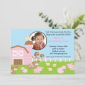 Girls Barn Animal Fun Photo Birthday Invitation Einladung (Stehend Vorderseite)
