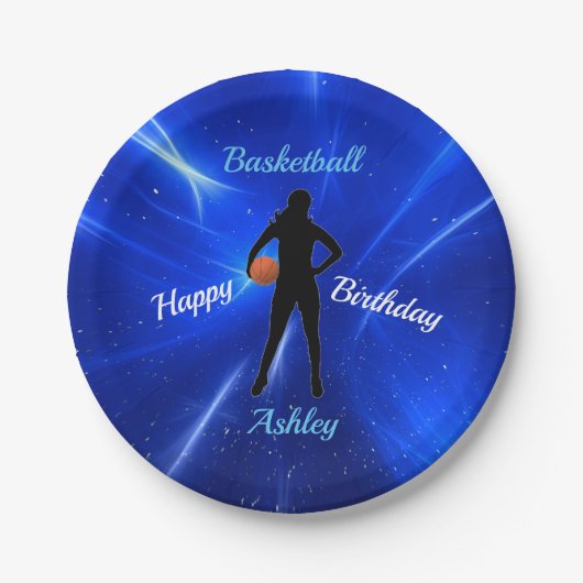 Girls Basketball Blue Birthday Paper Teller (Vorderseite)