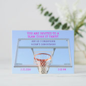 Girls Basketball Hoop Geburtstag Einladung (Stehend Vorderseite)