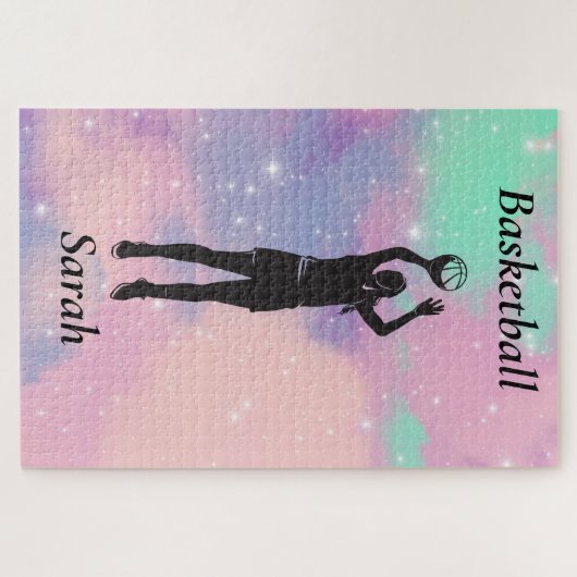 Girls Basketball mit Wasserfarbenhintergrund Mädch Puzzle (Horizontal)