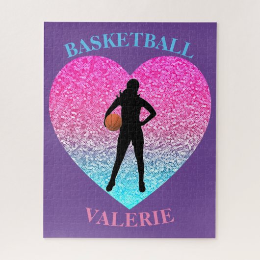 Girls Basketball Personalisiertes Puzzle Herz (Vertikal)