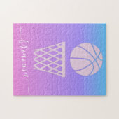 Girls Basketball Pink Lila Ombre Gradient & Name Puzzle (Horizontal)
