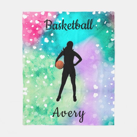 Girls Basketball Wasserfarbe mit schwimmenden Herz Fleecedecke (Vorderseite)