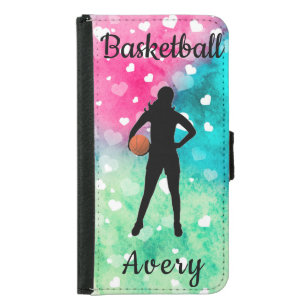 Girls Basketball Wasserfarbe mit schwimmenden Herz Geldbeutel Hülle Für Das Samsung Galaxy S5