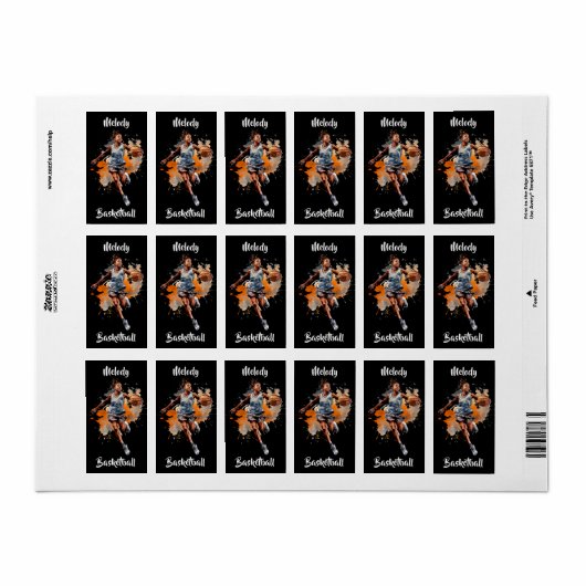 Girls Basketball Wasserfarbe Personalisiert Adressaufkleber (Vorne)