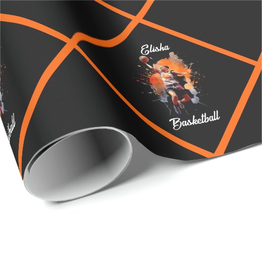 Girls Basketball Wasserfarbe Personalisiert Geschenkpapier (Rolleneckpunkt)