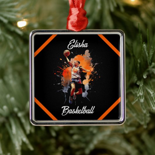 Girls Basketball Wasserfarbe Personalisiert Ornament Aus Metall (Baum)