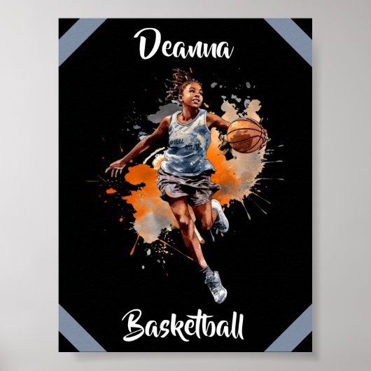 Girls Basketball Wasserfarbe Personalisiert Poster (Vorne)