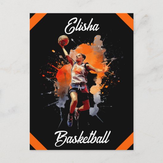 Girls Basketball Wasserfarbe Personalisiert Postkarte (Vorderseite)