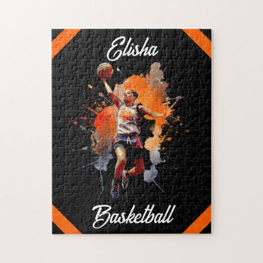 Girls Basketball Wasserfarbe Personalisiert Puzzle (Vertikal)