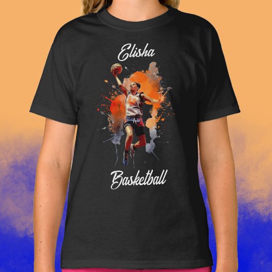Girls Basketball Wasserfarbe Personalisiert T-Shirt