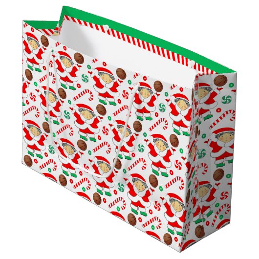 Girls Basketball Weihnachtsfeiertag Große Geschenktüte (Vorderseite Schrägansicht)