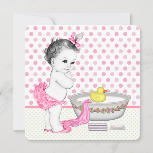 Girls Bath Time Baby Dusche Einladung (Vorderseite)