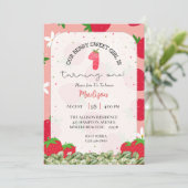 Girls Berry 1. Geburtstag Strawberry Party Einladung (Stehend Vorderseite)