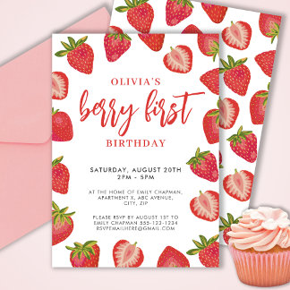 Girls Berry Erste Erdbeere Geburtstagsparty Einladung