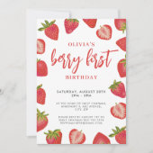 Girls Berry Erste Erdbeere Geburtstagsparty Einladung (Vorderseite)