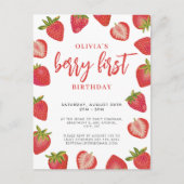 Girls Berry Erste Erdbeere Geburtstagsparty Einladungspostkarte (Vorderseite)