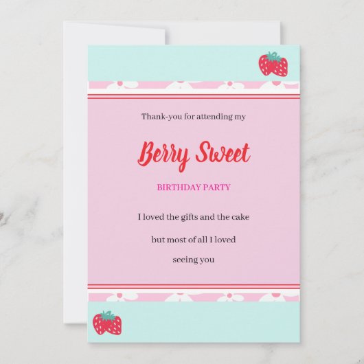 Girl's Berry Sweet Party Flat Dankeschön-Karte Dankeskarte (Vorderseite)