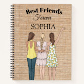Girls Best Friends Rustic Hessian Spiral Notebook Notizblock (Vorderseite)