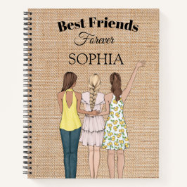 Girls Best Friends Rustic Hessian Spiral Notebook Notizblock