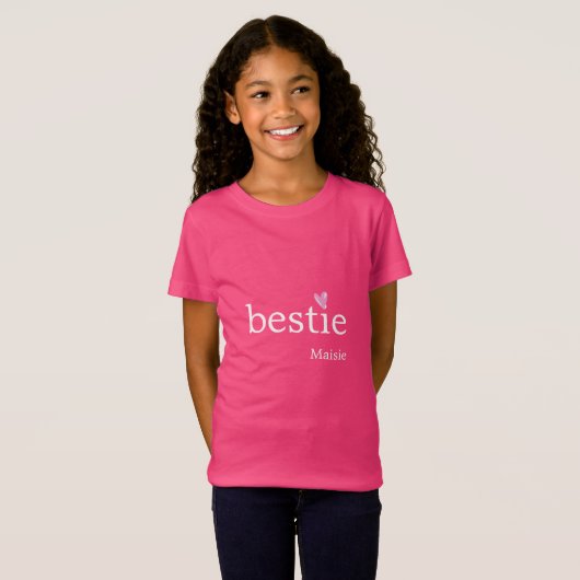 Girls Bestie Pink White Heart T-Shirt (Vorne ganz)