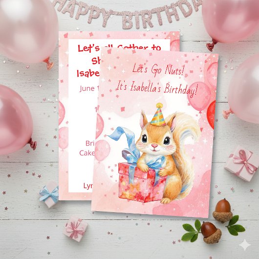 Girl's Birthday Party  | Adorable Squirrel   Einladung