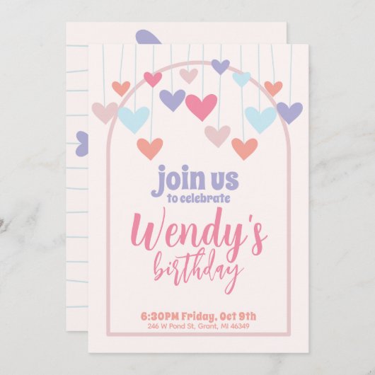 Girl's Birthday Party Herzballons Niedlich einlade Save The Date (Vorne/Hinten)