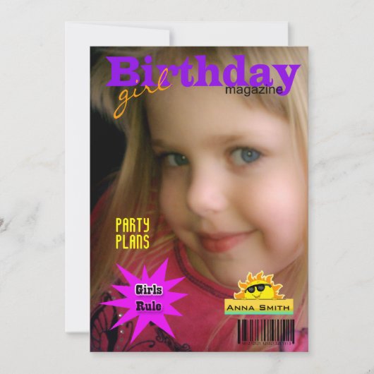 Girl's Birthday Party Magazine Einladung (Vorderseite)