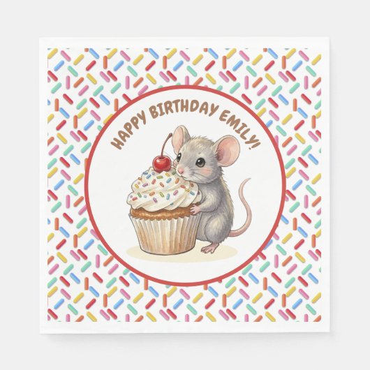 Girl's Birthday Party | Mouse & Cupcake Serviette (Vorderseite)